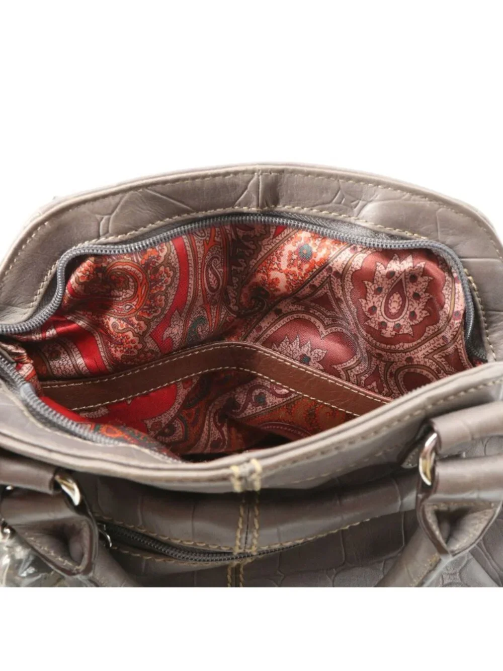 New Tignanello Croc Embossed Gray Leather Satchel Bag Shoulder Handbag Purse